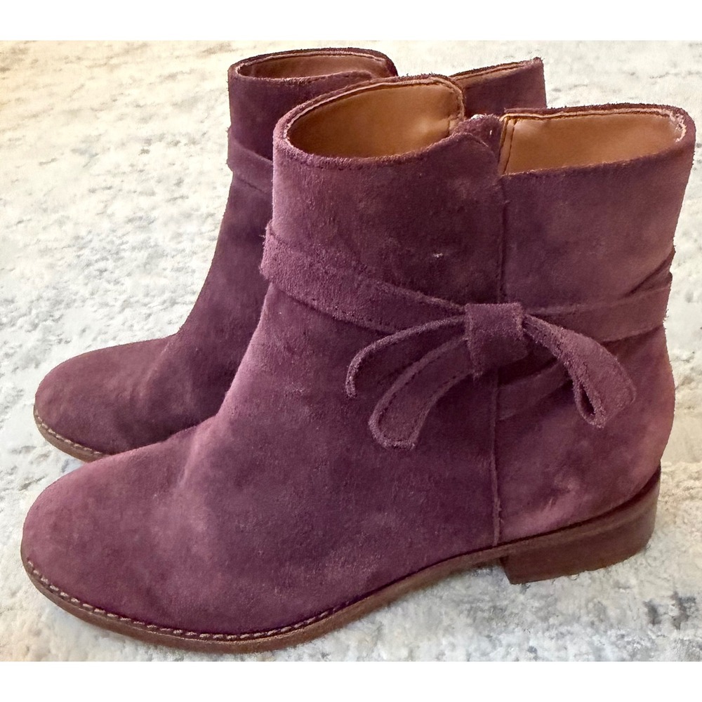Talbots Tish Womens Plum Purple Suede Side Tie Ankle Boots Block Heel 6.5M